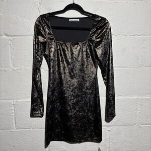 Reformation Wahl Long Sleeved Black & Gold Marble Velvet Dress - Size S